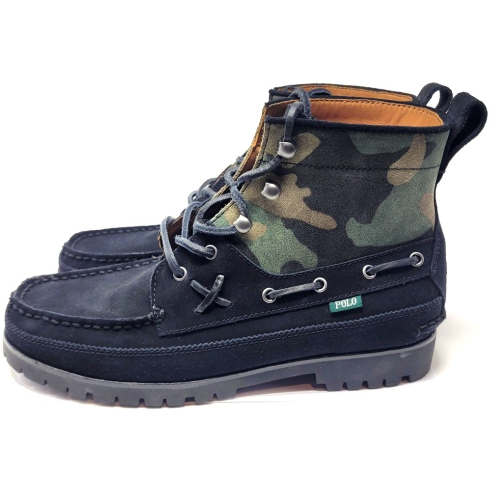 Polo Ralph Lauren Ranger Mid Black Camo 100% Suede Boot Combat Men's 9.5 New